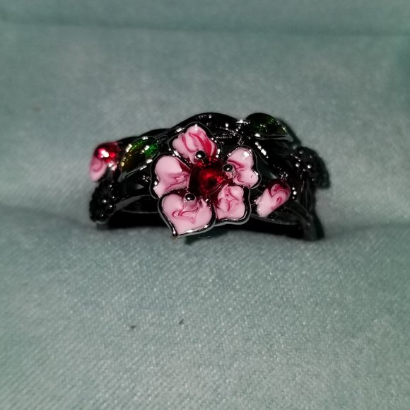 Gorgeous 925 sterling silver flower ring in black gold - size 7.5 or 9.5 - New - Picture 3 of 11